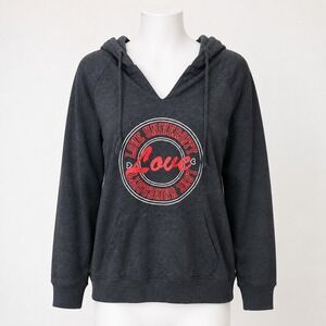 Just Be... Love University Graphic Hoodie Charcoal Gray V-Neck Sweatshirt Large
